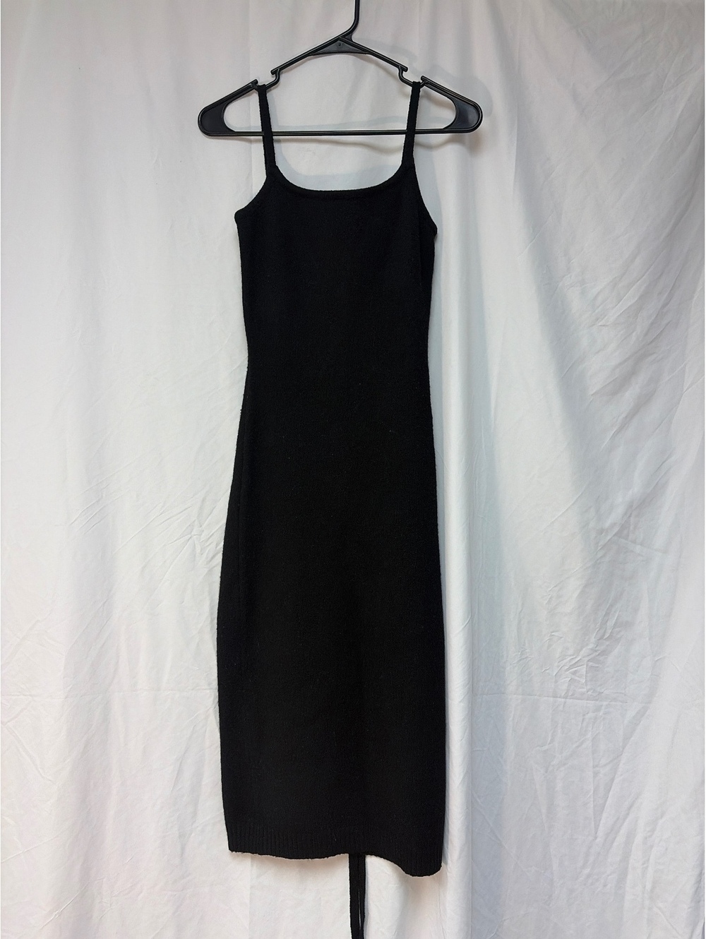 Lime Velvet Black Knit Midi Dress with Straps XS